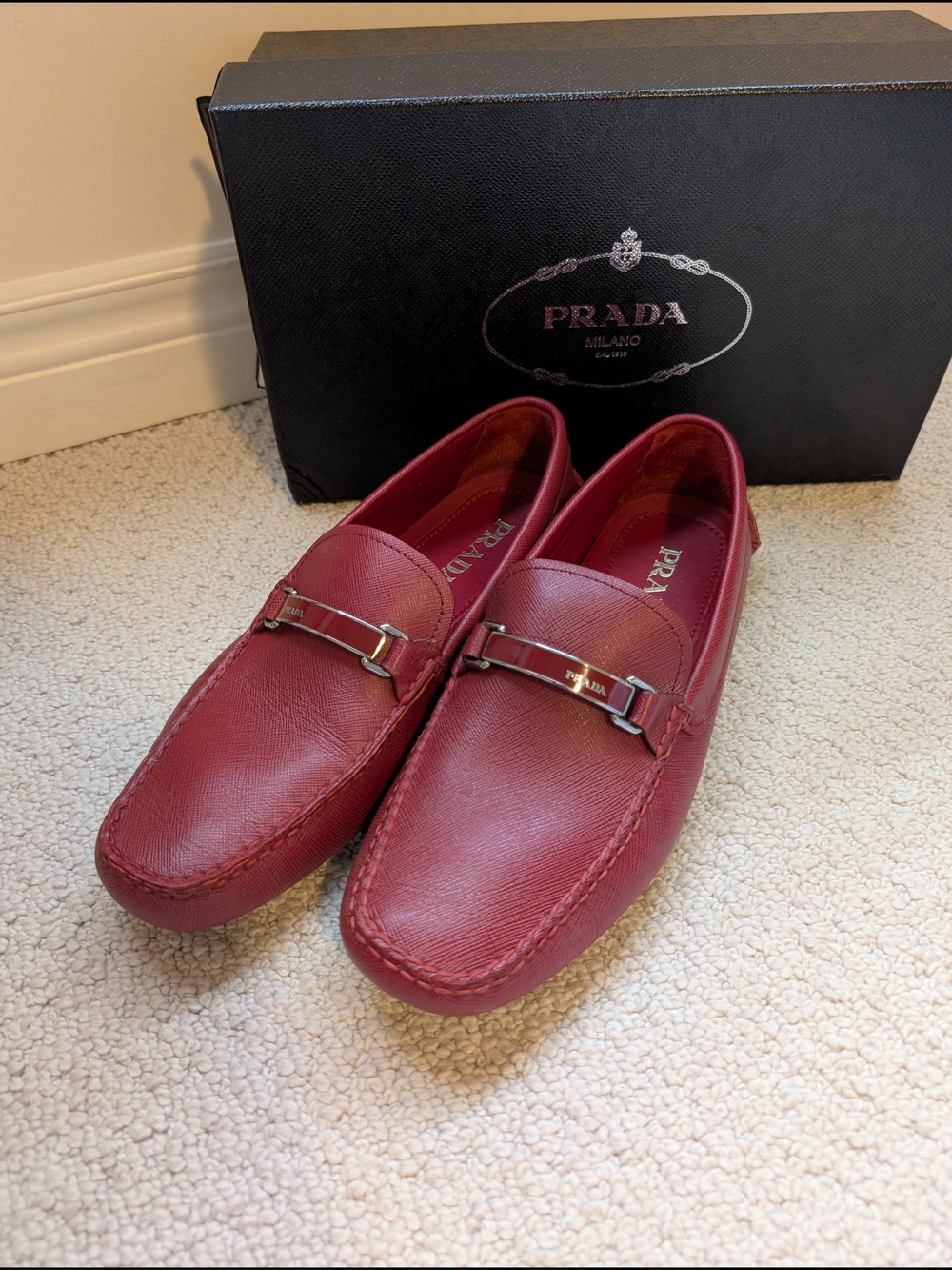 Prada Men's Burgundy Leather Loafers